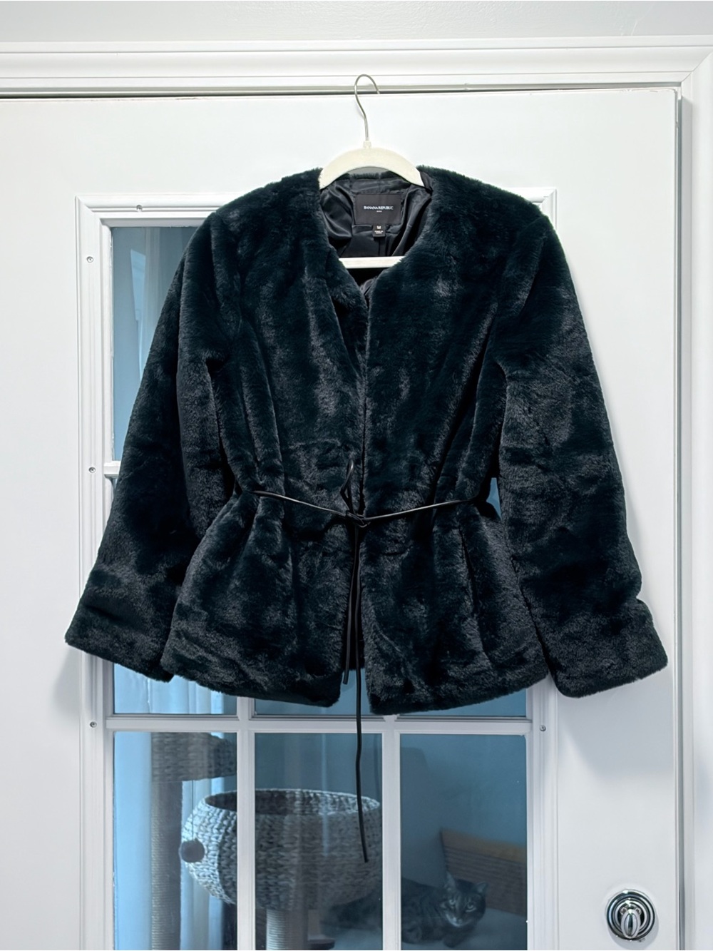 Banana Republic Dark Green Faux Fur Tie-Waist Teddy Jacket